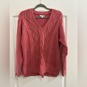 Sonoma Pink V-Neck Cable Knit Sweater